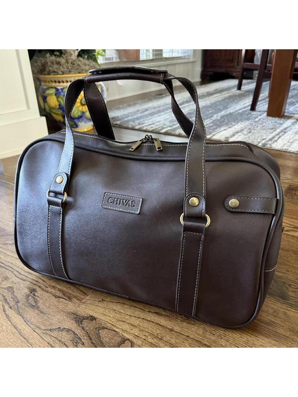 🥃 CHIVAS Leather Travel Duffle Bag Weekender Brown Vintage